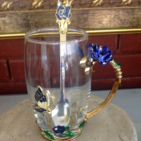 Duoqian 18oz Glass Flower Tea Cup/Coffee Mug - Picture 1 of 5
